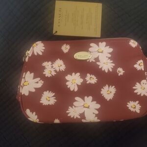 Coach Maroon Floral Makeup Pouch